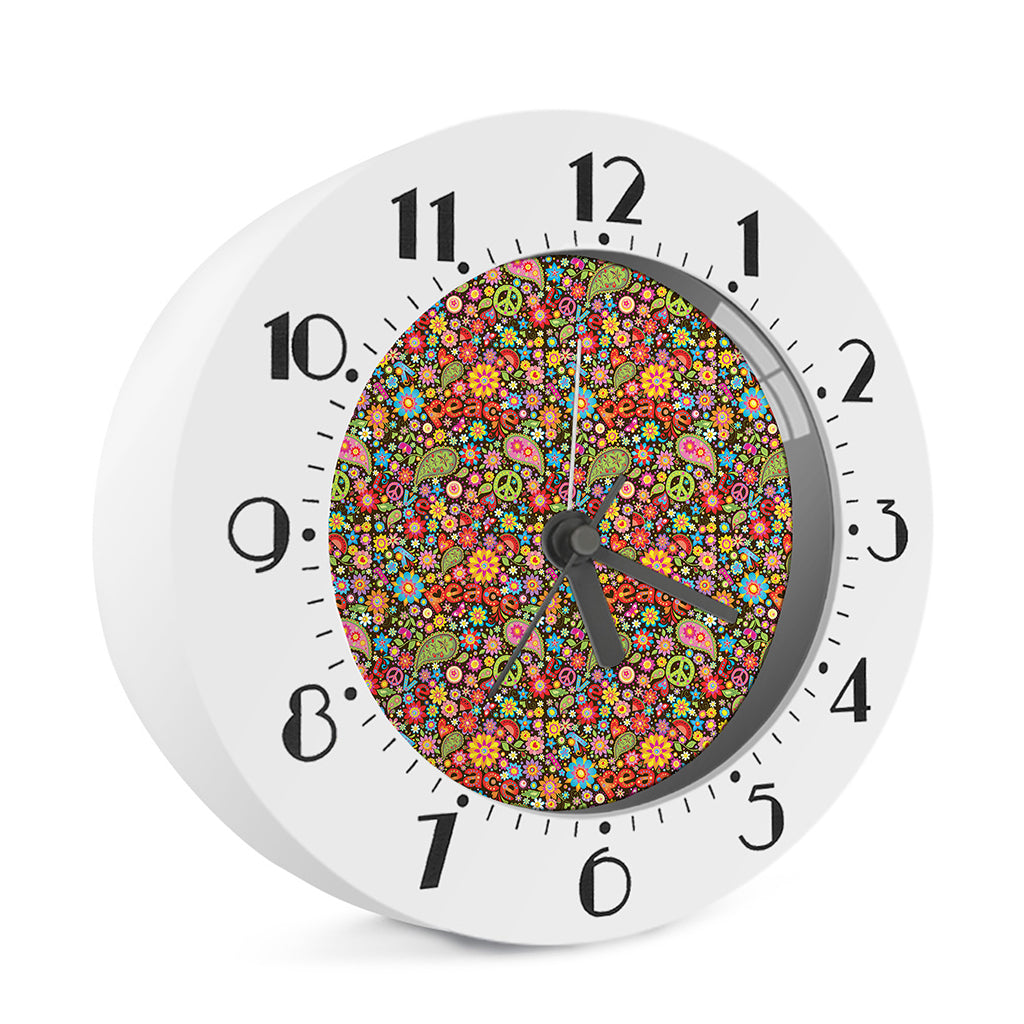 Colorful Hippie Peace Symbols Print Alarm Clock