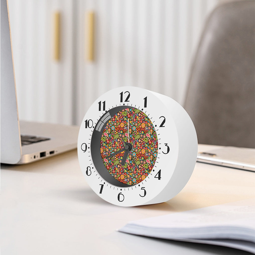 Colorful Hippie Peace Symbols Print Alarm Clock