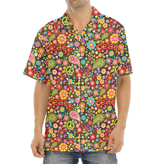 Colorful Hippie Peace Symbols Print Aloha Shirt