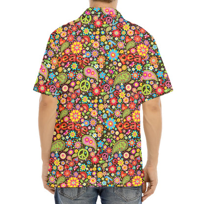 Colorful Hippie Peace Symbols Print Aloha Shirt