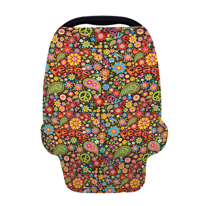 Colorful Hippie Peace Symbols Print Baby Seat Cover