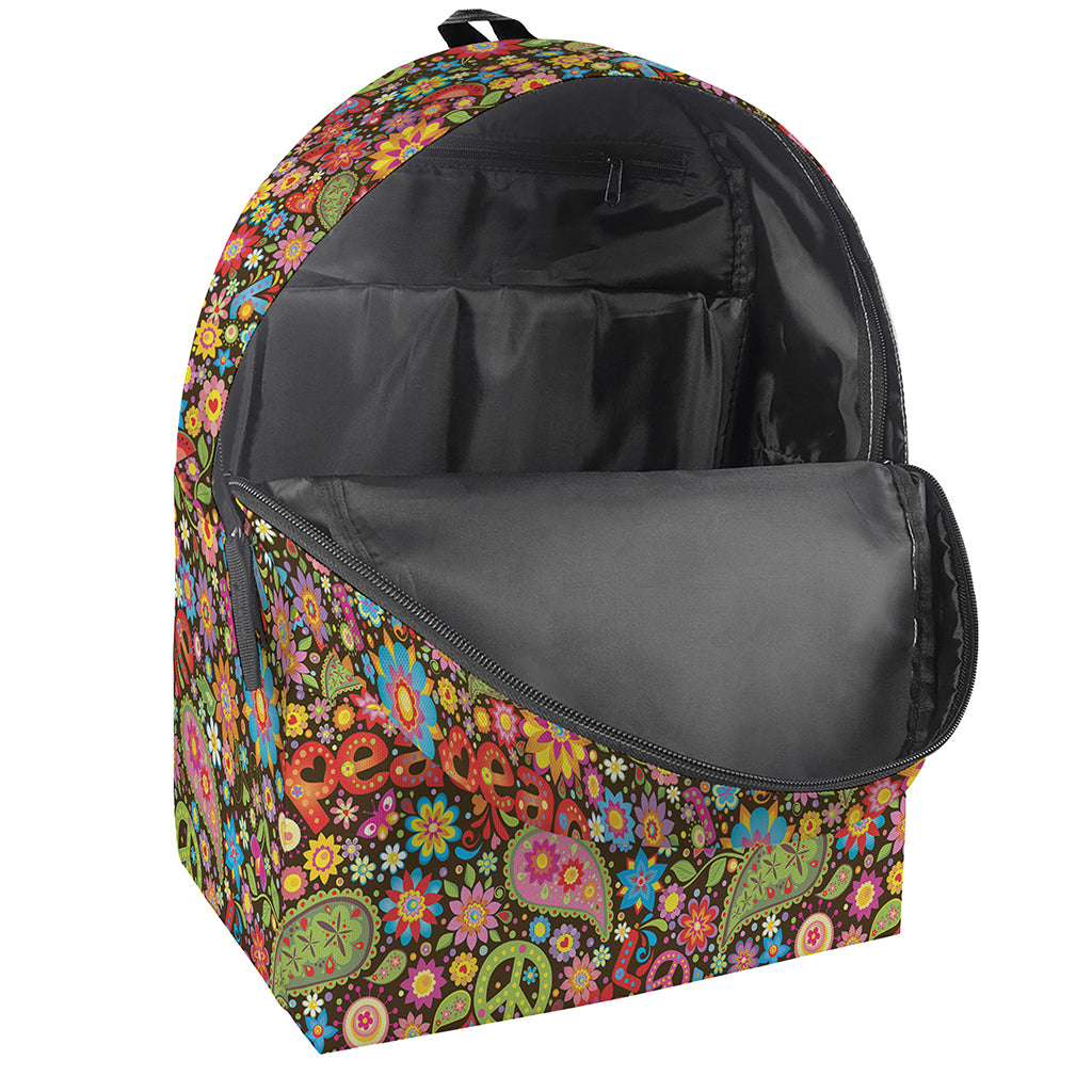 Colorful Hippie Peace Symbols Print Backpack