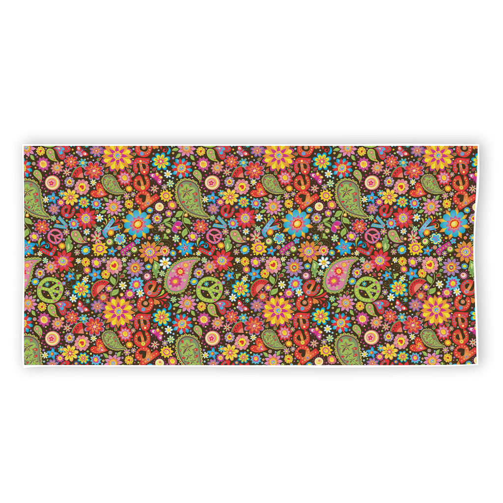 Colorful Hippie Peace Symbols Print Beach Towel