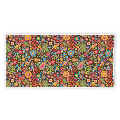 Colorful Hippie Peace Symbols Print Beach Towel