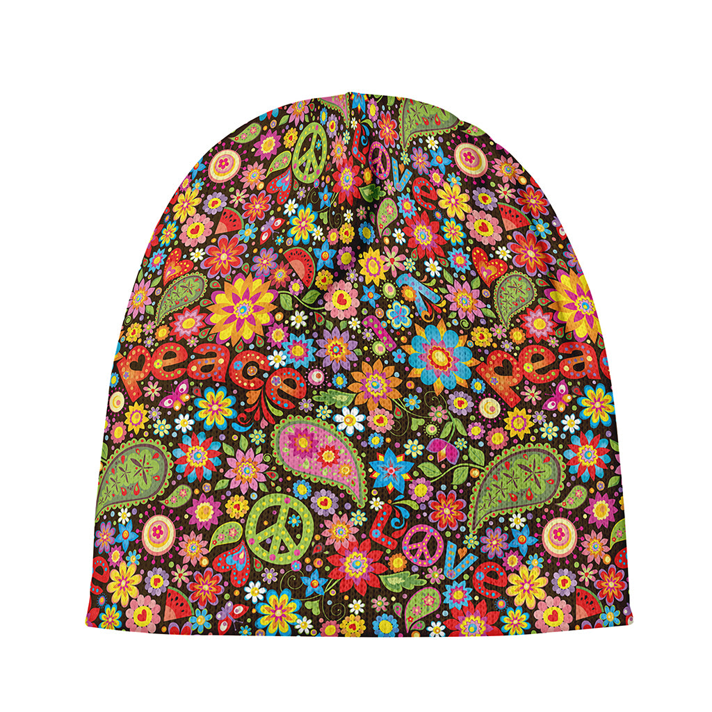 Colorful Hippie Peace Symbols Print Beanie