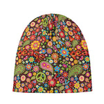Colorful Hippie Peace Symbols Print Beanie
