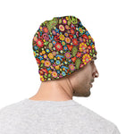 Colorful Hippie Peace Symbols Print Beanie