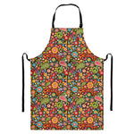 Colorful Hippie Peace Symbols Print Bib Apron With Pocket