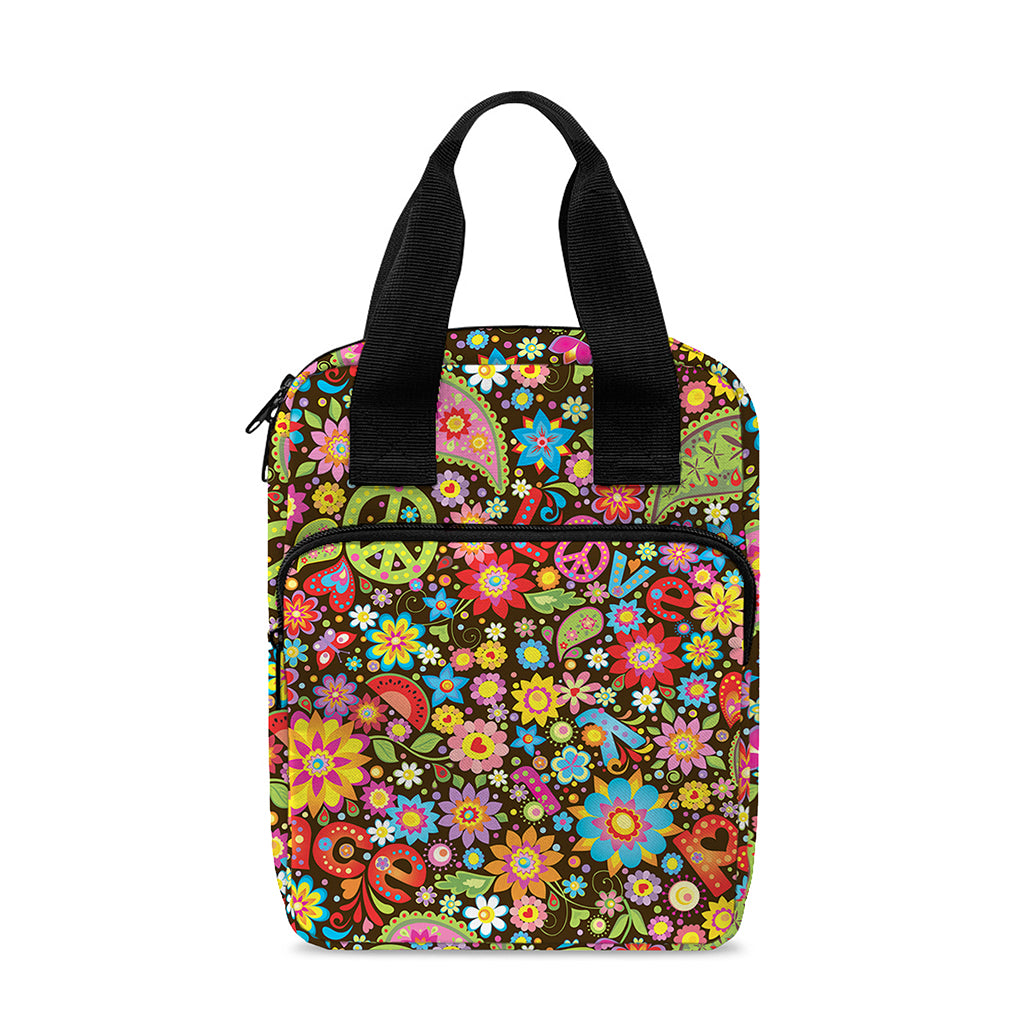 Colorful Hippie Peace Symbols Print Bible Tote Bag