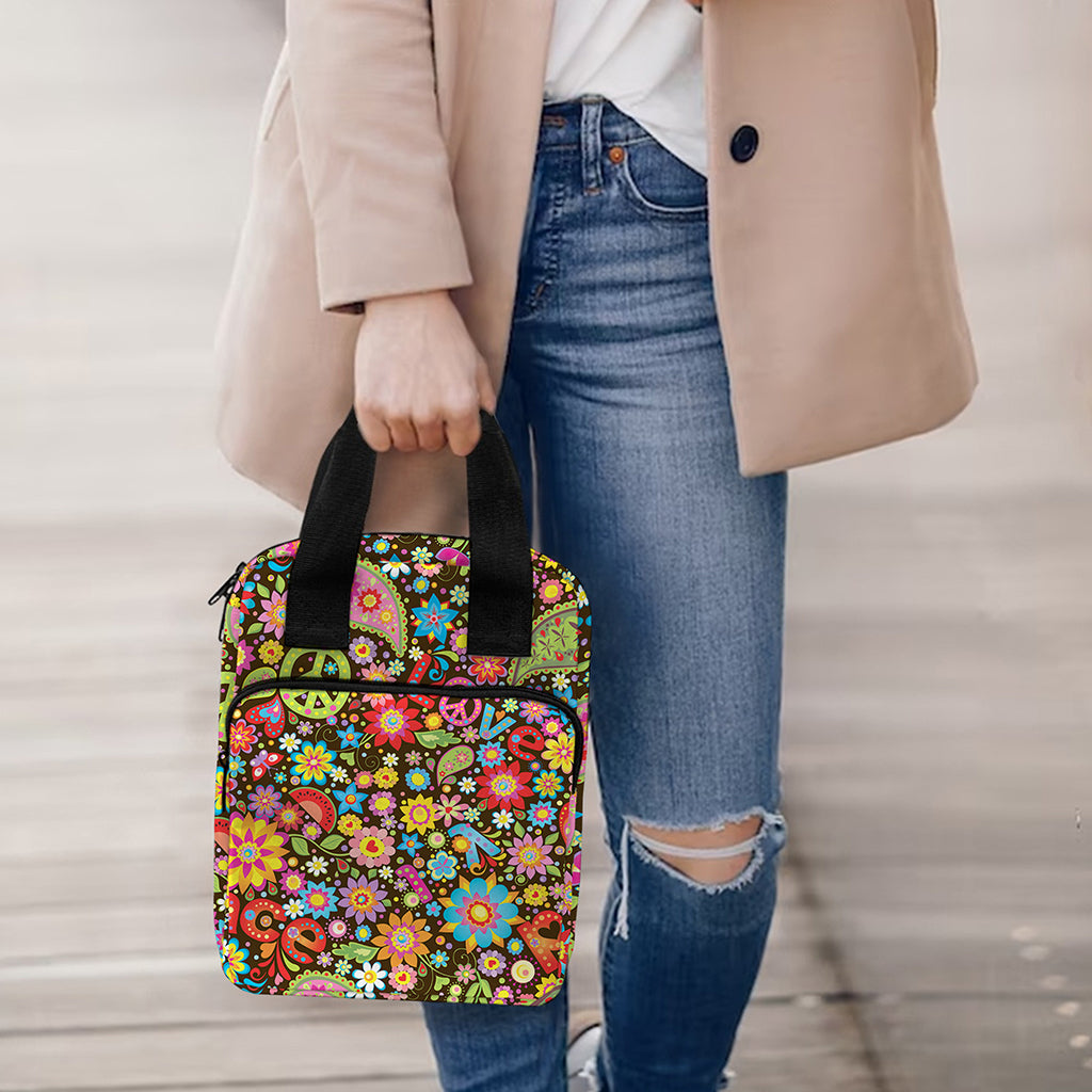 Colorful Hippie Peace Symbols Print Bible Tote Bag
