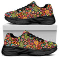 Colorful Hippie Peace Symbols Print Black Chunky Shoes