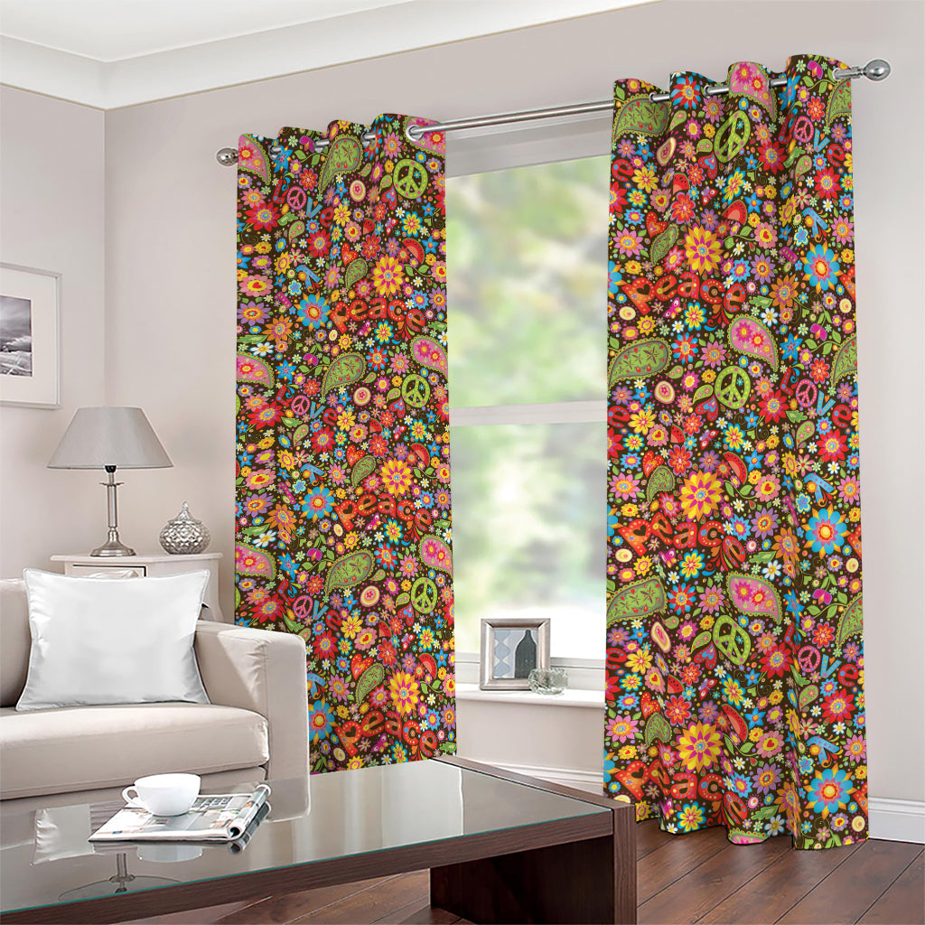 Colorful Hippie Peace Symbols Print Blackout Grommet Curtains