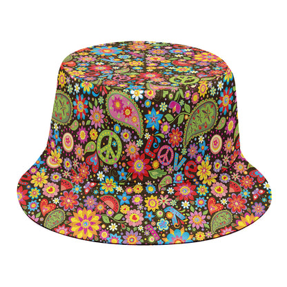 Colorful Hippie Peace Symbols Print Bucket Hat