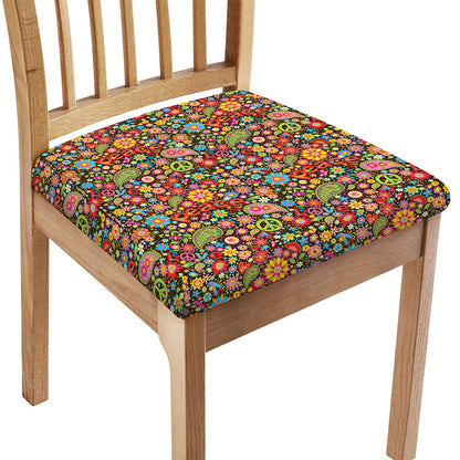 Colorful Hippie Peace Symbols Print Chair Cushion Cover