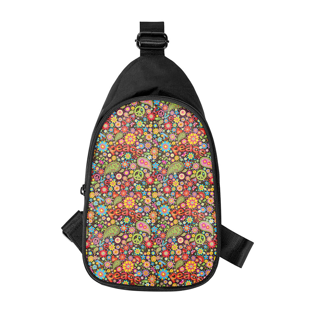 Colorful Hippie Peace Symbols Print Chest Bag