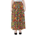 Colorful Hippie Peace Symbols Print Chiffon Maxi Skirt