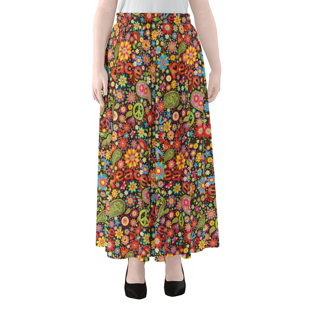 Colorful Hippie Peace Symbols Print Chiffon Maxi Skirt