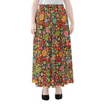 Colorful Hippie Peace Symbols Print Chiffon Maxi Skirt