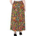 Colorful Hippie Peace Symbols Print Chiffon Maxi Skirt