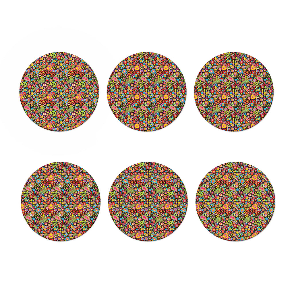 Colorful Hippie Peace Symbols Print Coaster Set