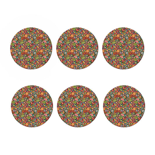 Colorful Hippie Peace Symbols Print Coaster Set