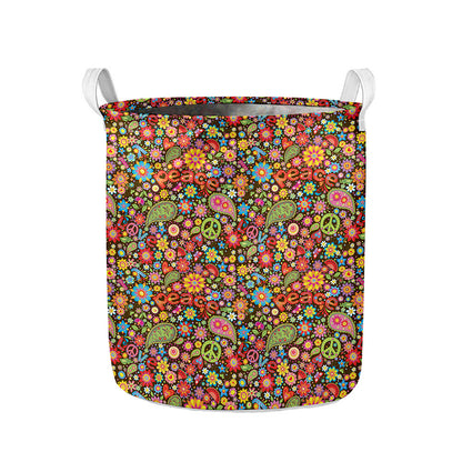 Colorful Hippie Peace Symbols Print Collapsible Laundry Basket