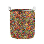 Colorful Hippie Peace Symbols Print Collapsible Laundry Basket