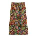 Colorful Hippie Peace Symbols Print Cotton Front Slit Maxi Skirt
