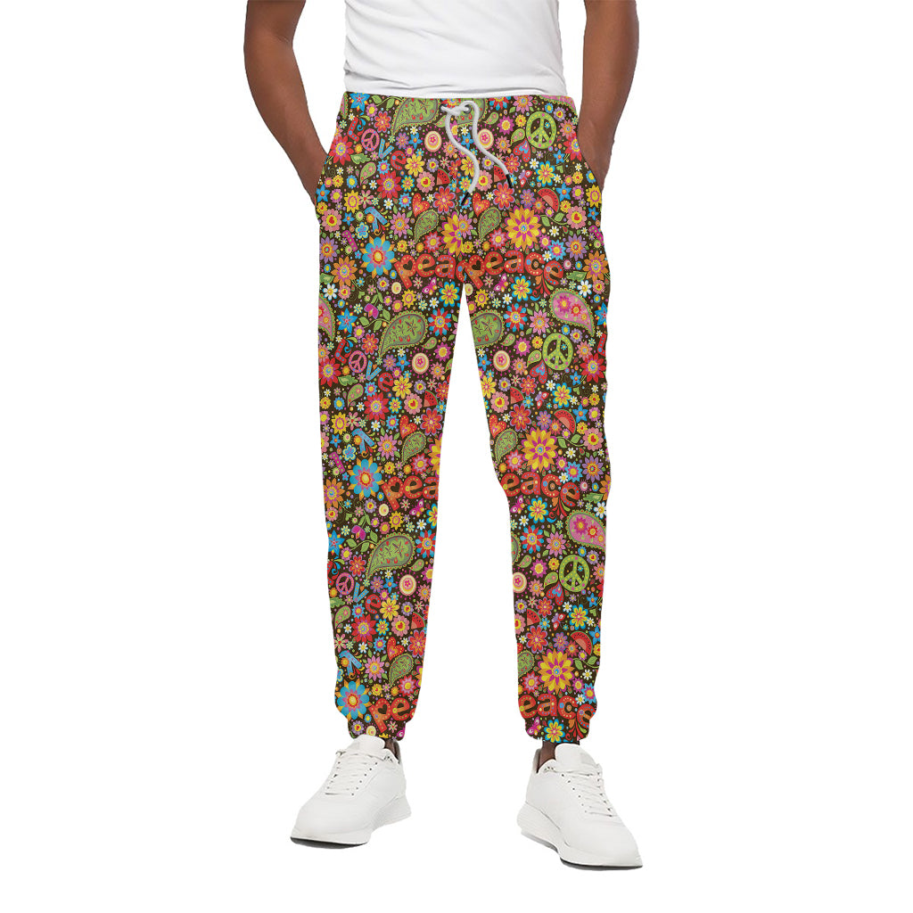 Colorful Hippie Peace Symbols Print Cotton Pants