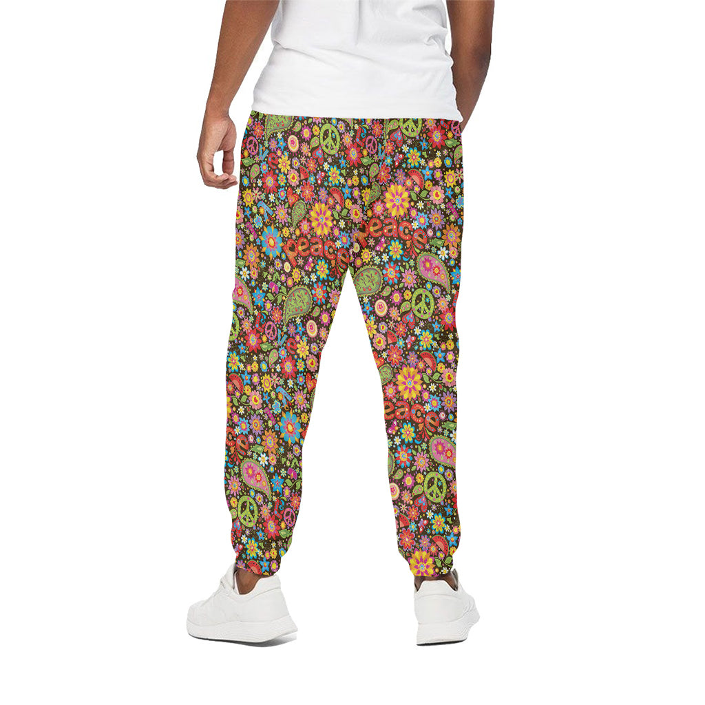 Colorful Hippie Peace Symbols Print Cotton Pants