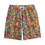Colorful Hippie Peace Symbols Print Cotton Shorts