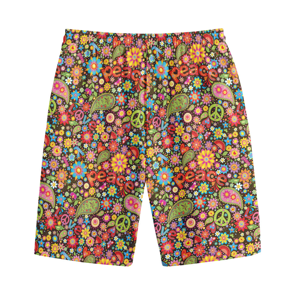 Colorful Hippie Peace Symbols Print Cotton Shorts