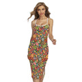 Colorful Hippie Peace Symbols Print Cross Back Cami Dress