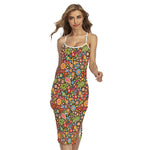 Colorful Hippie Peace Symbols Print Cross Back Cami Dress