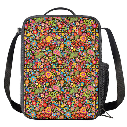 Colorful Hippie Peace Symbols Print Crossbody Lunch Bag