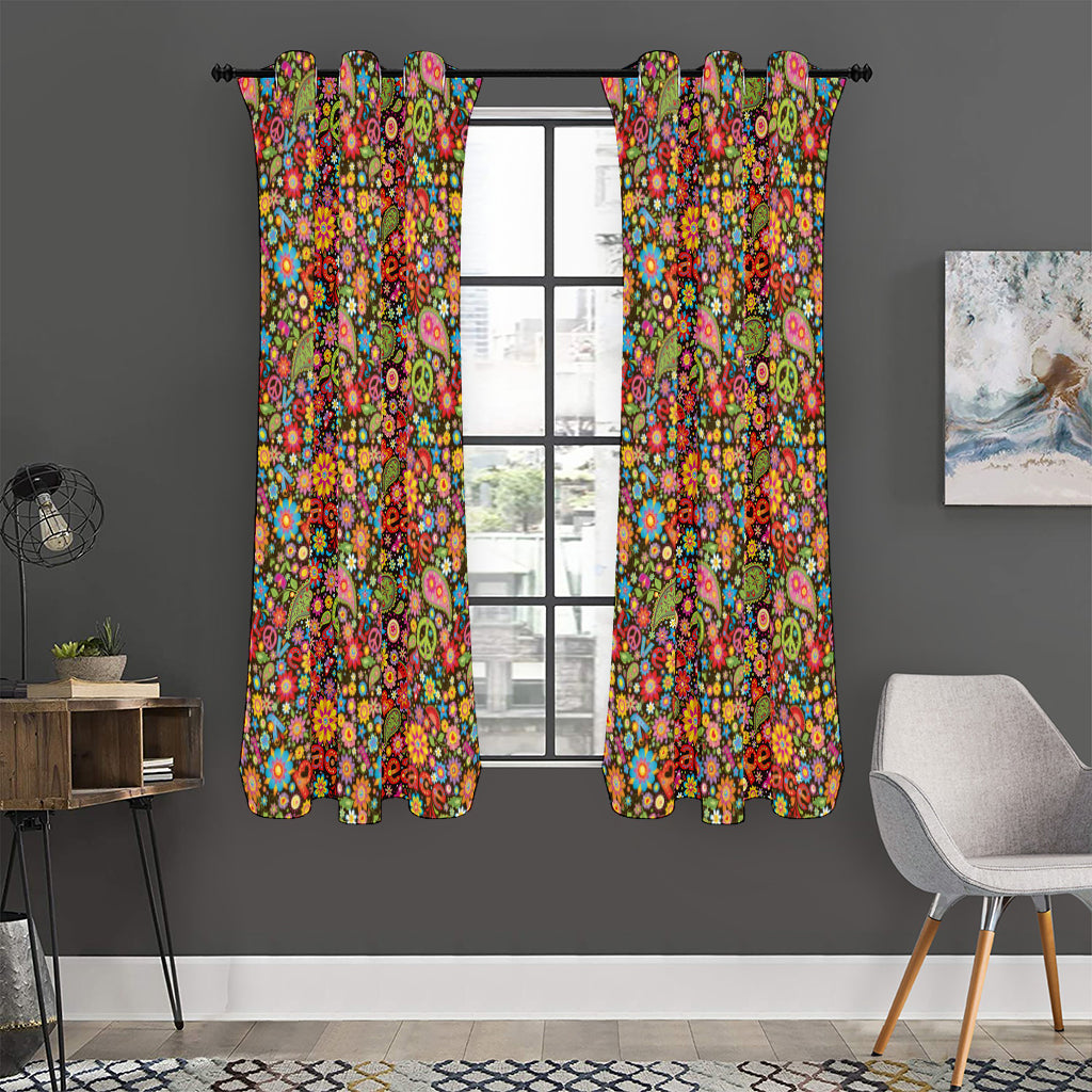 Colorful Hippie Peace Symbols Print Curtain