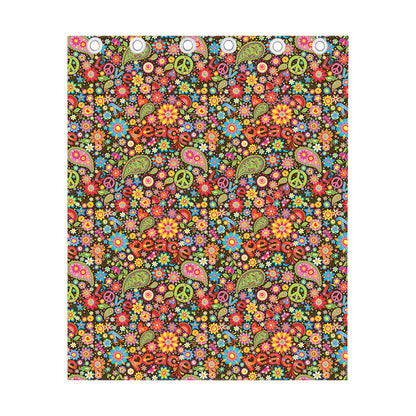 Colorful Hippie Peace Symbols Print Curtain