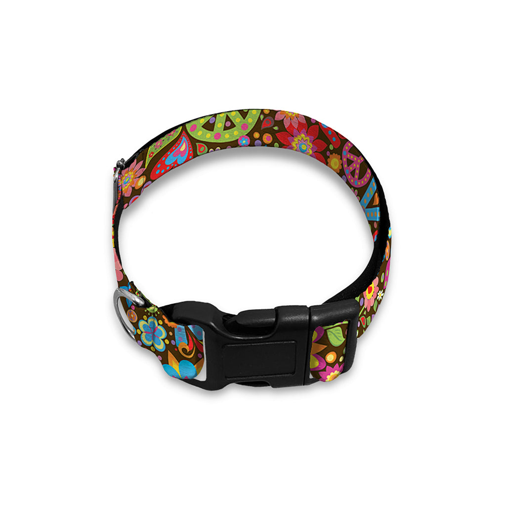 Colorful Hippie Peace Symbols Print Dog Collar