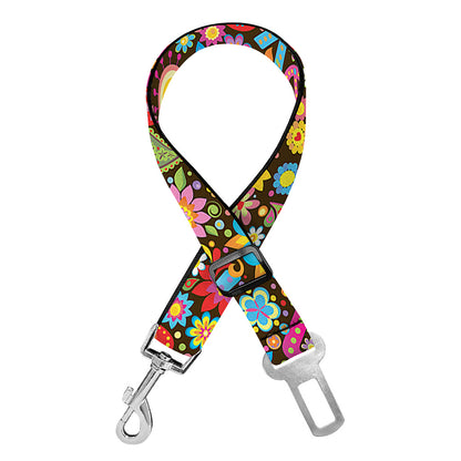 Colorful Hippie Peace Symbols Print Dog Seat Belt
