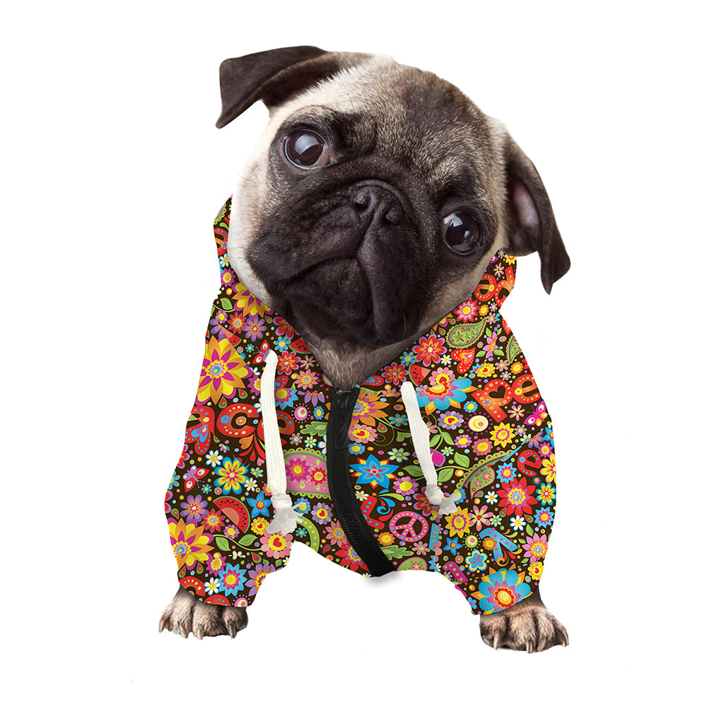 Colorful Hippie Peace Symbols Print Dog Zip Up Hoodie