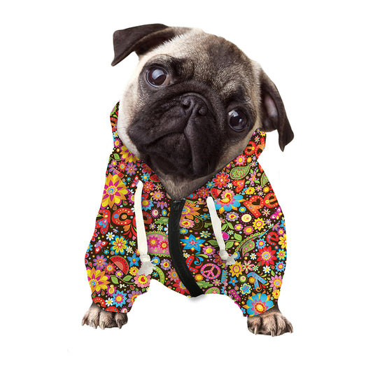 Colorful Hippie Peace Symbols Print Dog Zip Up Hoodie