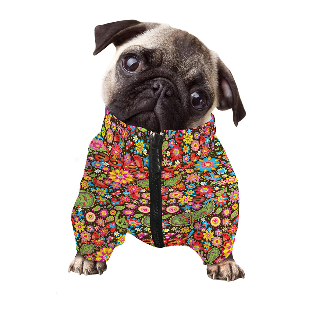 Colorful Hippie Peace Symbols Print Dog Zip Up Jacket