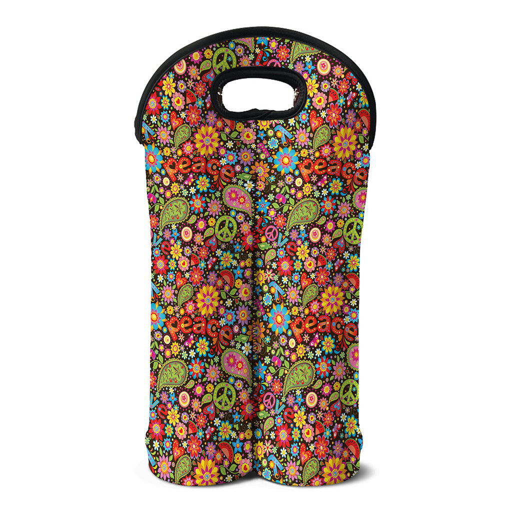 Colorful Hippie Peace Symbols Print Double Neoprene Wine Tote