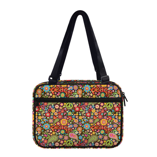 Colorful Hippie Peace Symbols Print Double Strap Bible Bag