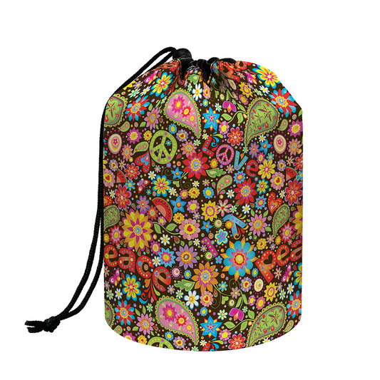 Colorful Hippie Peace Symbols Print Drawstring Makeup Bag