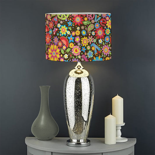 Colorful Hippie Peace Symbols Print Drum Lamp Shade