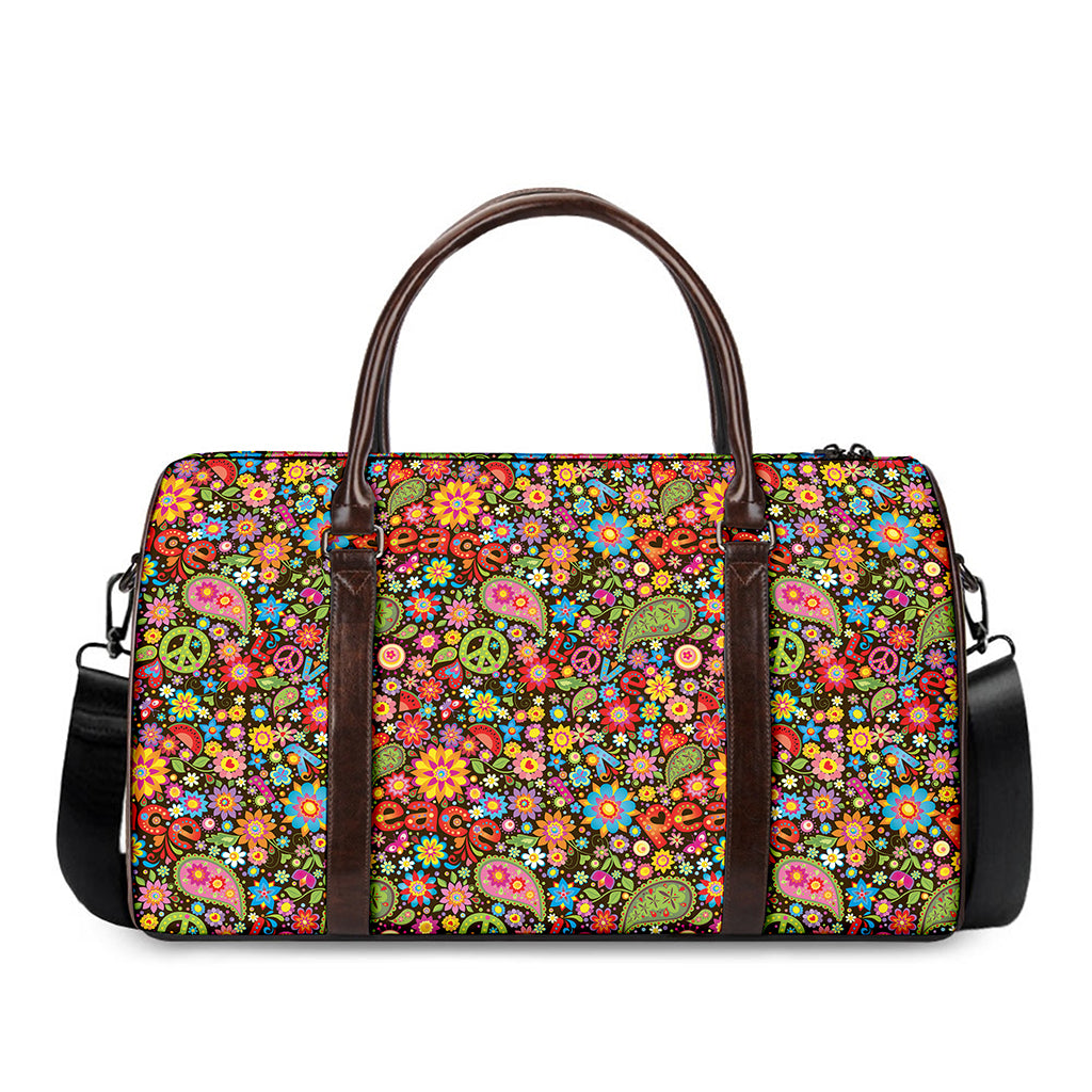 Colorful Hippie Peace Symbols Print Duffle Bag