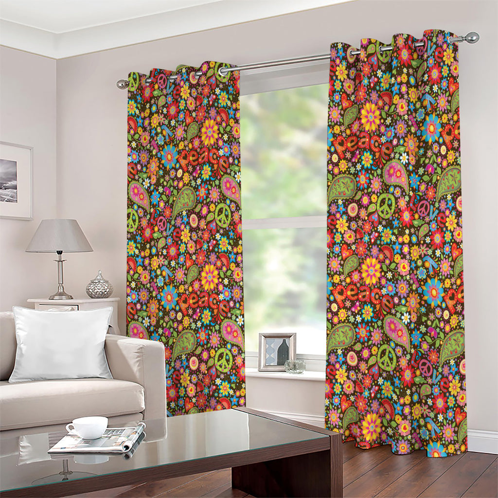 Colorful Hippie Peace Symbols Print Extra Wide Grommet Curtains