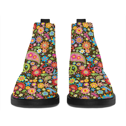 Colorful Hippie Peace Symbols Print Flat Ankle Boots