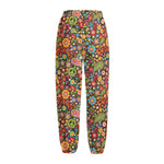 Colorful Hippie Peace Symbols Print Fleece Lined Knit Pants